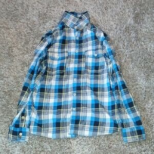 Blue and Black Plaid Button-Up Shirt